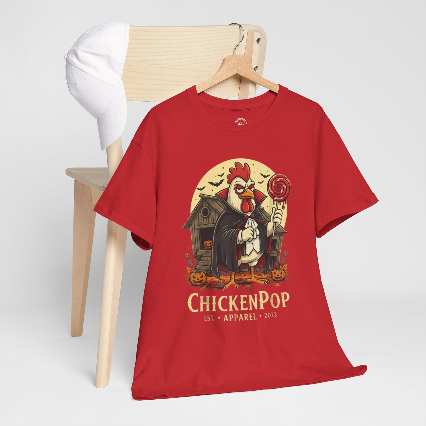 ChickenPop Sucker For a Pop Vampire Rooster Halloween T-Shirt – Funny Spooky Graphic Tee for Fall & Costume Season