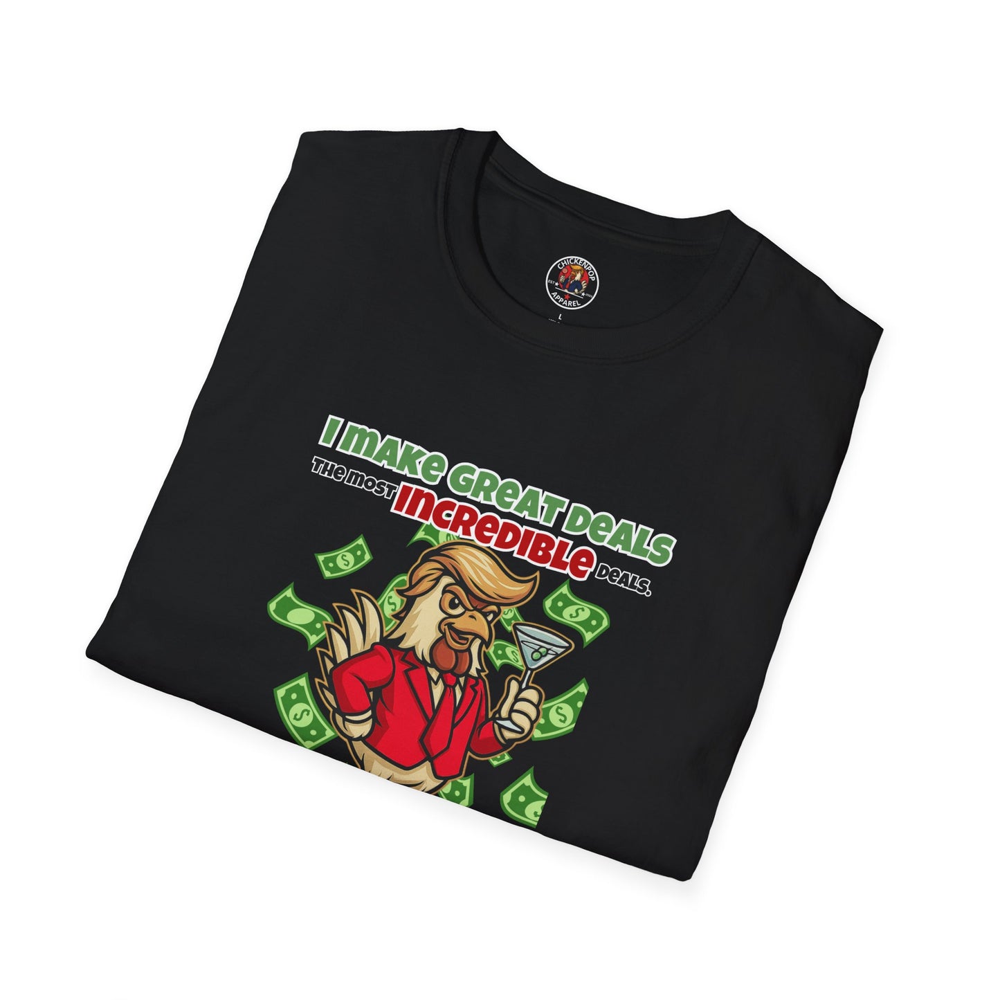 Cock-a-Doodle-Don “Like a Genius” Money Deal Rooster Tee – Funny Political Satire Shirt | ChickenPop Apparel Co.