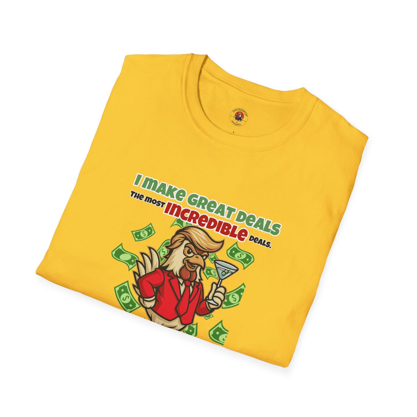 Cock-a-Doodle-Don “Like a Genius” Money Deal Rooster Tee – Funny Political Satire Shirt | ChickenPop Apparel Co.