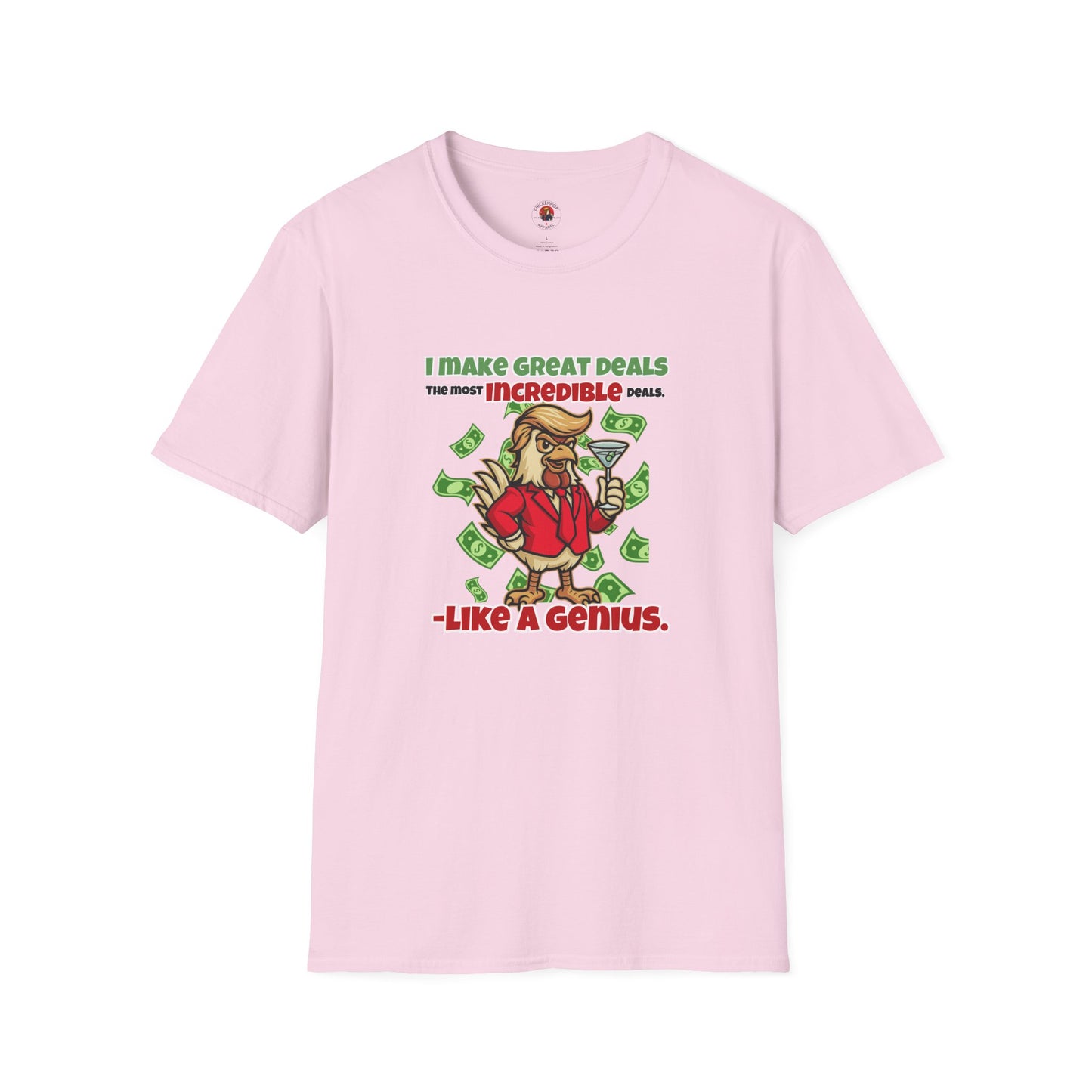 Cock-a-Doodle-Don “Like a Genius” Money Deal Rooster Tee – Funny Political Satire Shirt | ChickenPop Apparel Co.