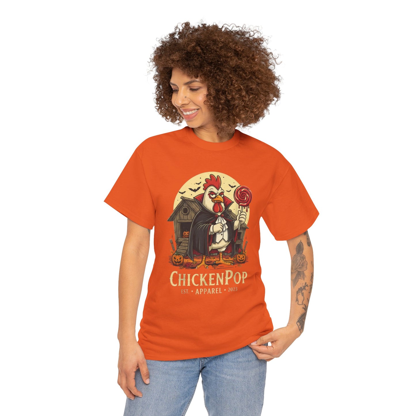 ChickenPop Sucker For a Pop Vampire Rooster Halloween T-Shirt – Funny Spooky Graphic Tee for Fall & Costume Season