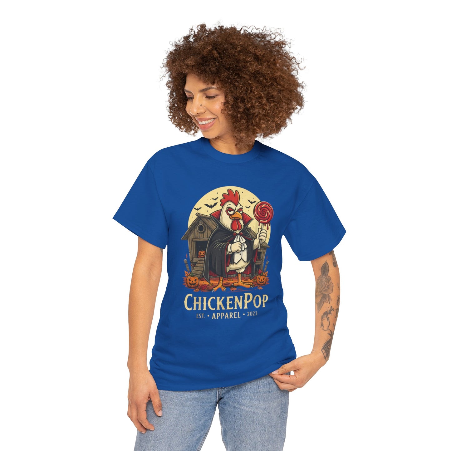 ChickenPop Sucker For a Pop Vampire Rooster Halloween T-Shirt – Funny Spooky Graphic Tee for Fall & Costume Season