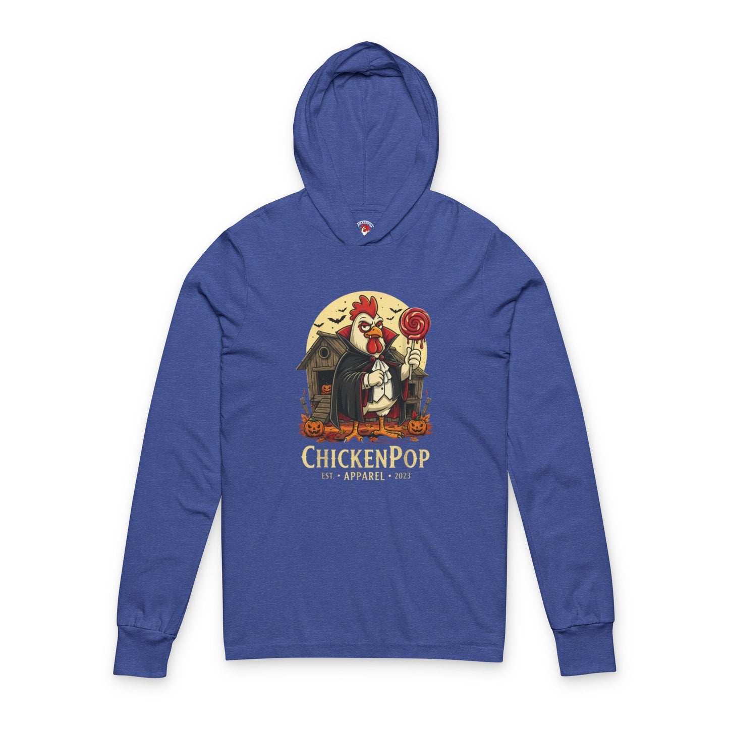 ChickenPop Vampire Rooster Halloween T-Shirt – Funny Spooky Graphic Long Sleeve Hooded, Tee for Fall & Costume Season UNISEX