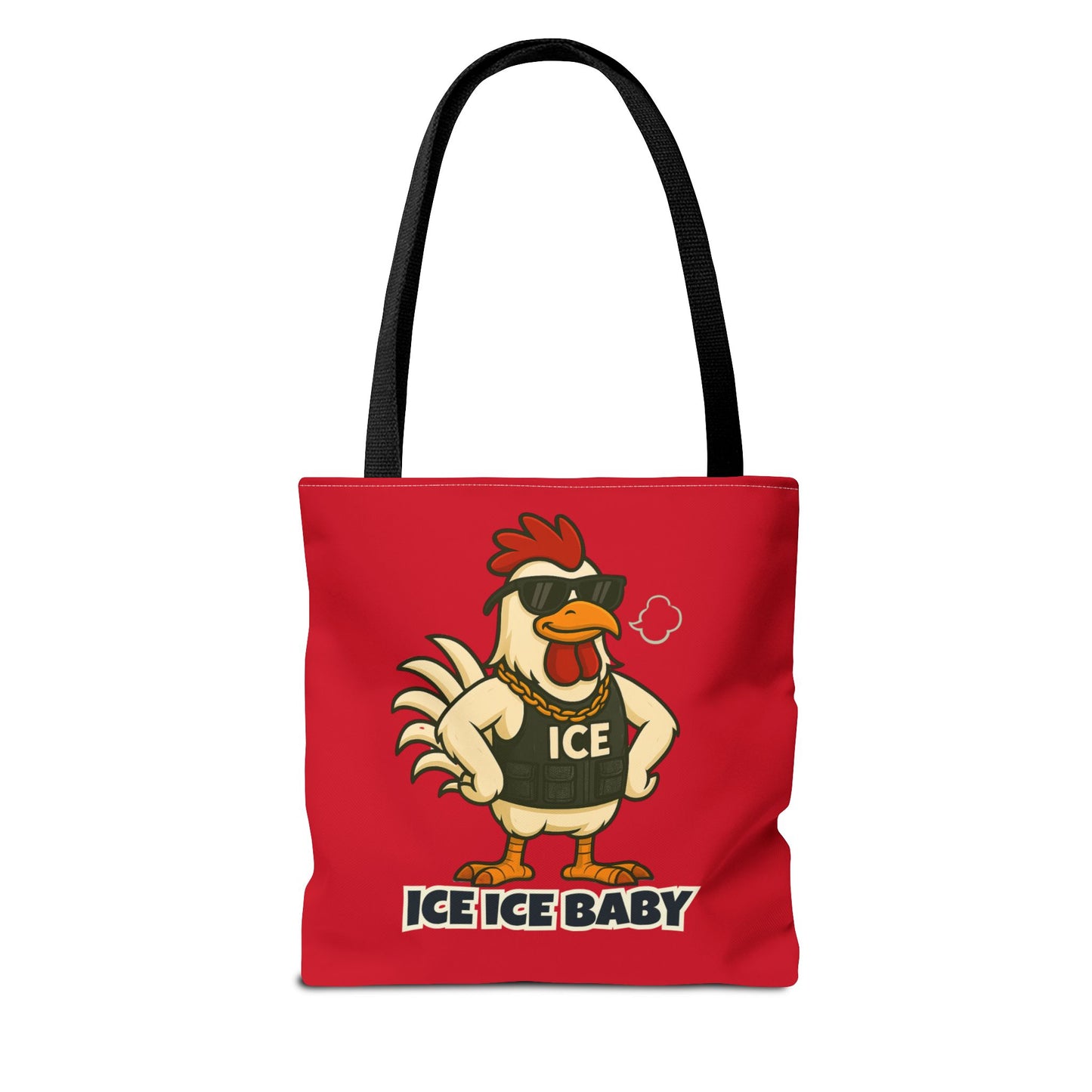 Ice Ice Baby Chicken Tote Bag – Funny Coop Daddy Design, Bold Red Reusable Shopping Bag