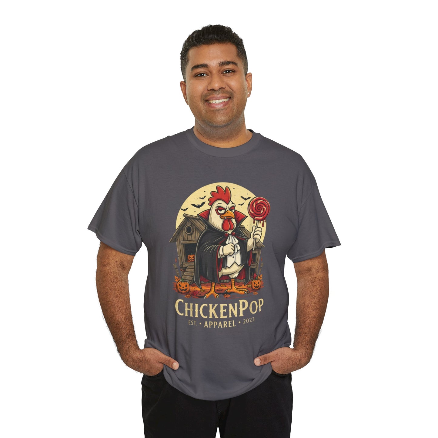 ChickenPop Sucker For a Pop Vampire Rooster Halloween T-Shirt – Funny Spooky Graphic Tee for Fall & Costume Season