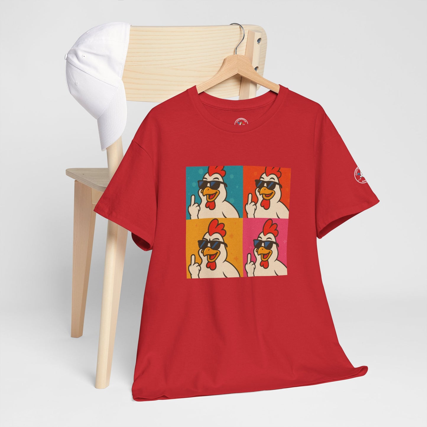 Warhol Pop Art Chicken T-Shirt – Funny Coop Daddy Middle Finger Tee for Bold Style