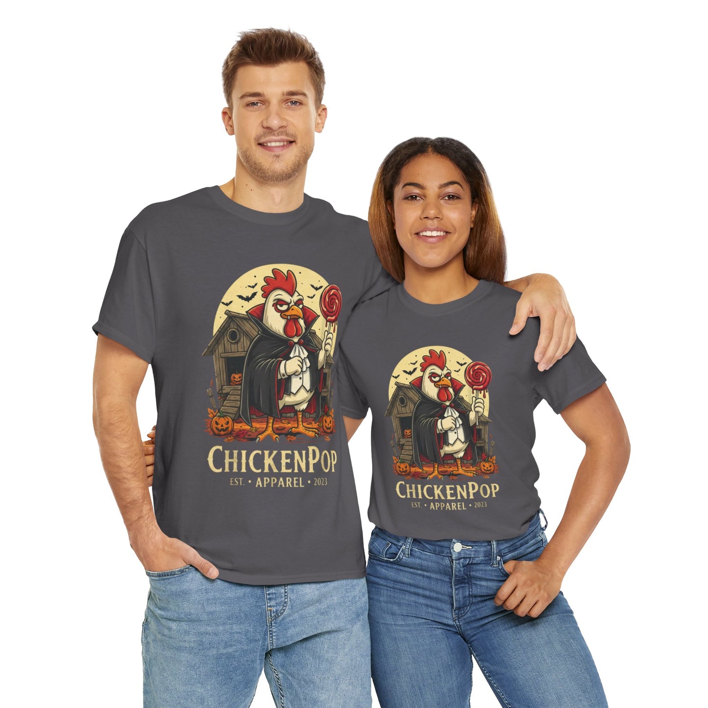 ChickenPop Sucker For a Pop Vampire Rooster Halloween T-Shirt – Funny Spooky Graphic Tee for Fall & Costume Season