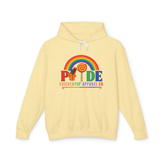 ChickenPop Apparel Co. Pride Rainbow Hoodie – Unisex LGBTQ Graphic Hoodie with Chicken & Lollipop Logo |