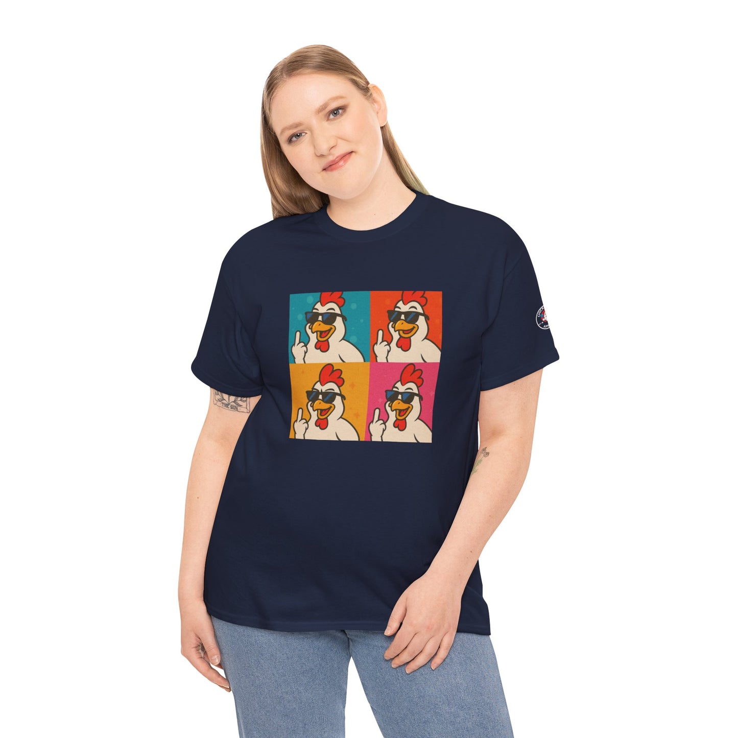 Warhol Pop Art Chicken T-Shirt – Funny Coop Daddy Middle Finger Tee for Bold Style