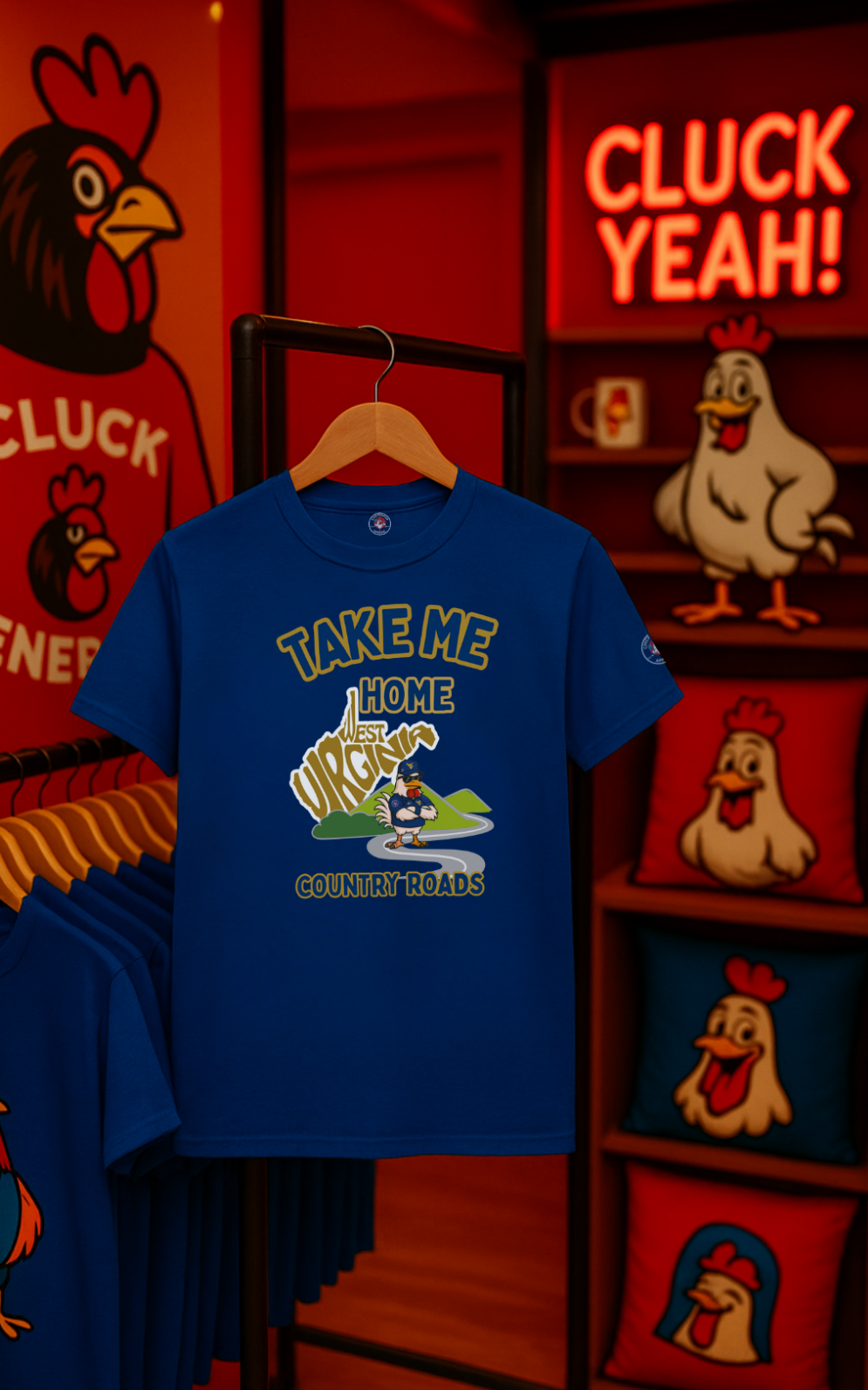 Take Me Home Country Roads WV Coop Daddy Tee – Funny West Virginia Rooster Shirt