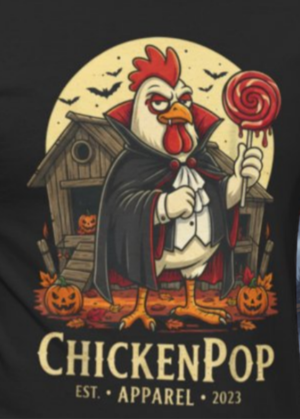 ChickenPop Sucker For a Pop Vampire Rooster Halloween T-Shirt – Funny Spooky Graphic Tee for Fall & Costume Season