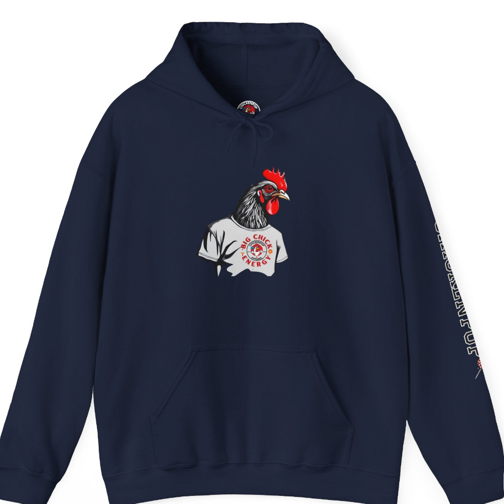 Big Chick Energy Giant Rooster Logo Unisex Hoodie - ChickenPop Arm Logo Edition