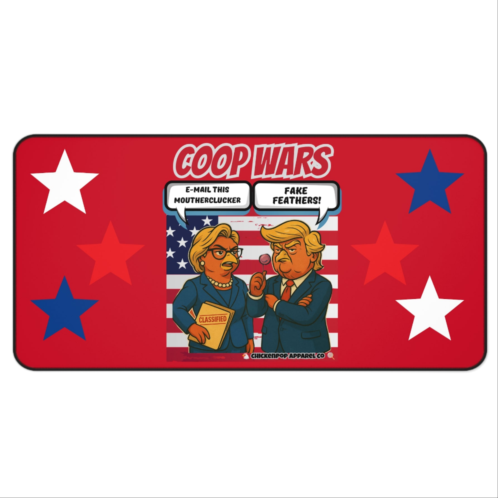 Coop Wars™ Desk Mat – Political Chicken Fight | Hilaregg Cluckton vs. Cock-a-Doodle-Don Office Accessory