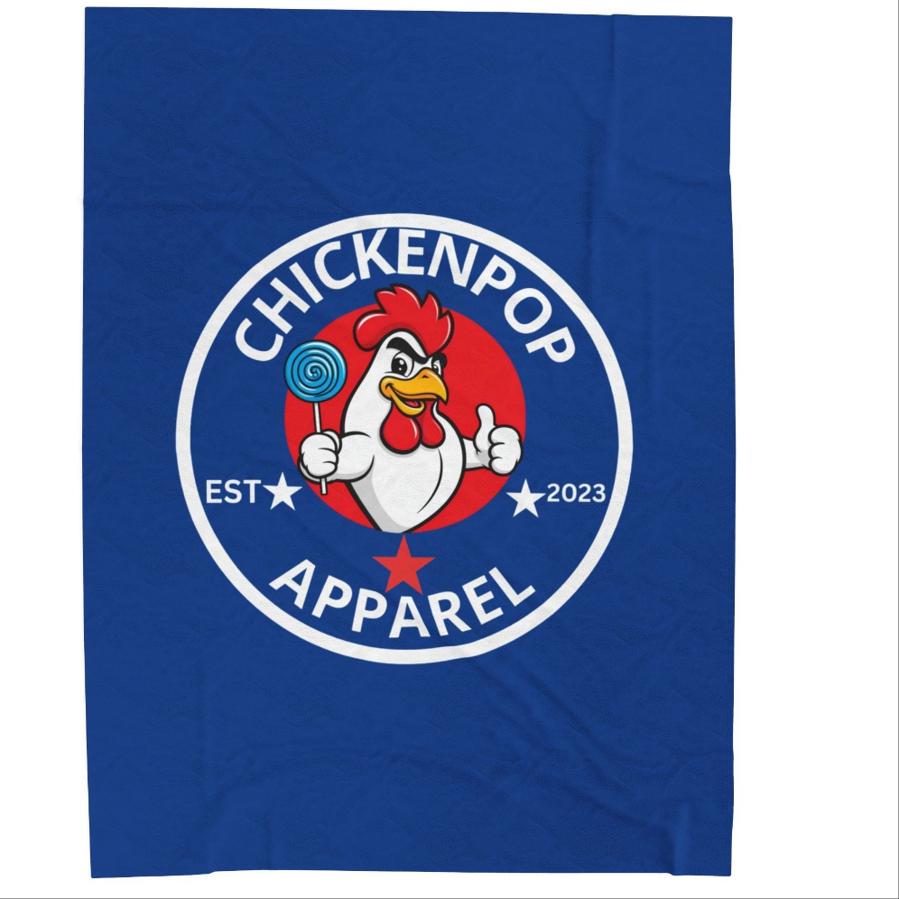 ChickenPop Original Logo Velveteen Plush Blanket Royal Blue