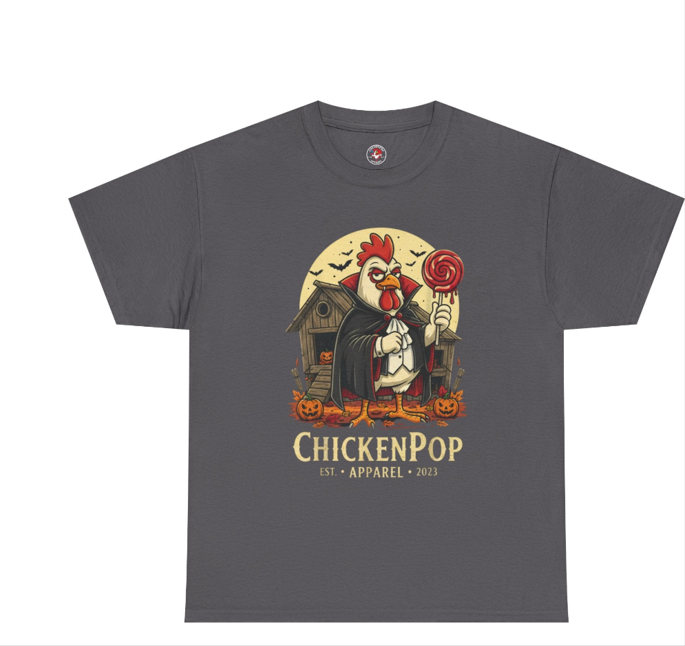 ChickenPop Sucker For a Pop Vampire Rooster Halloween T-Shirt – Funny Spooky Graphic Tee for Fall & Costume Season