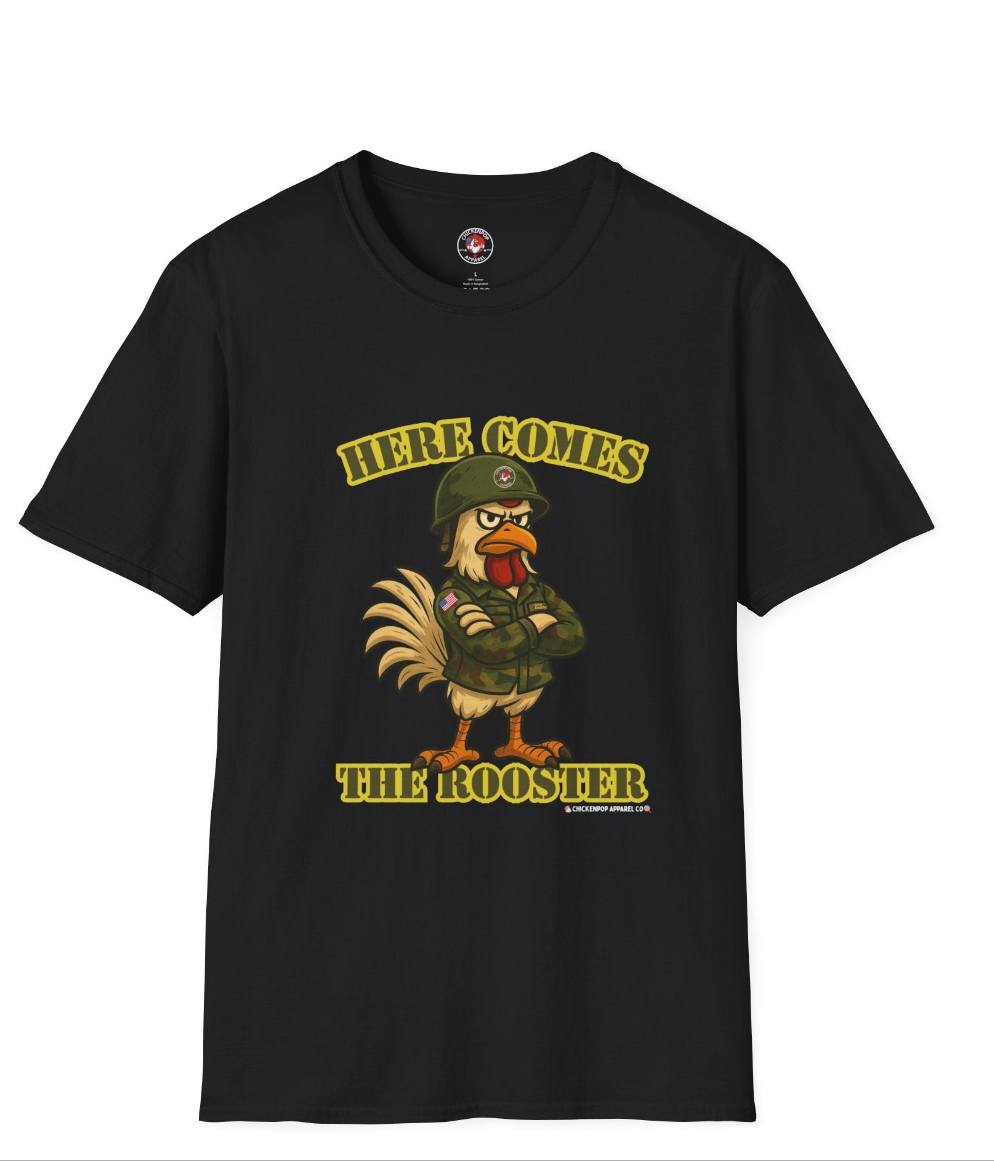 Here Comes the Rooster Music Graphic Tee with Front & Back Print Unisex Rock T-Shirt