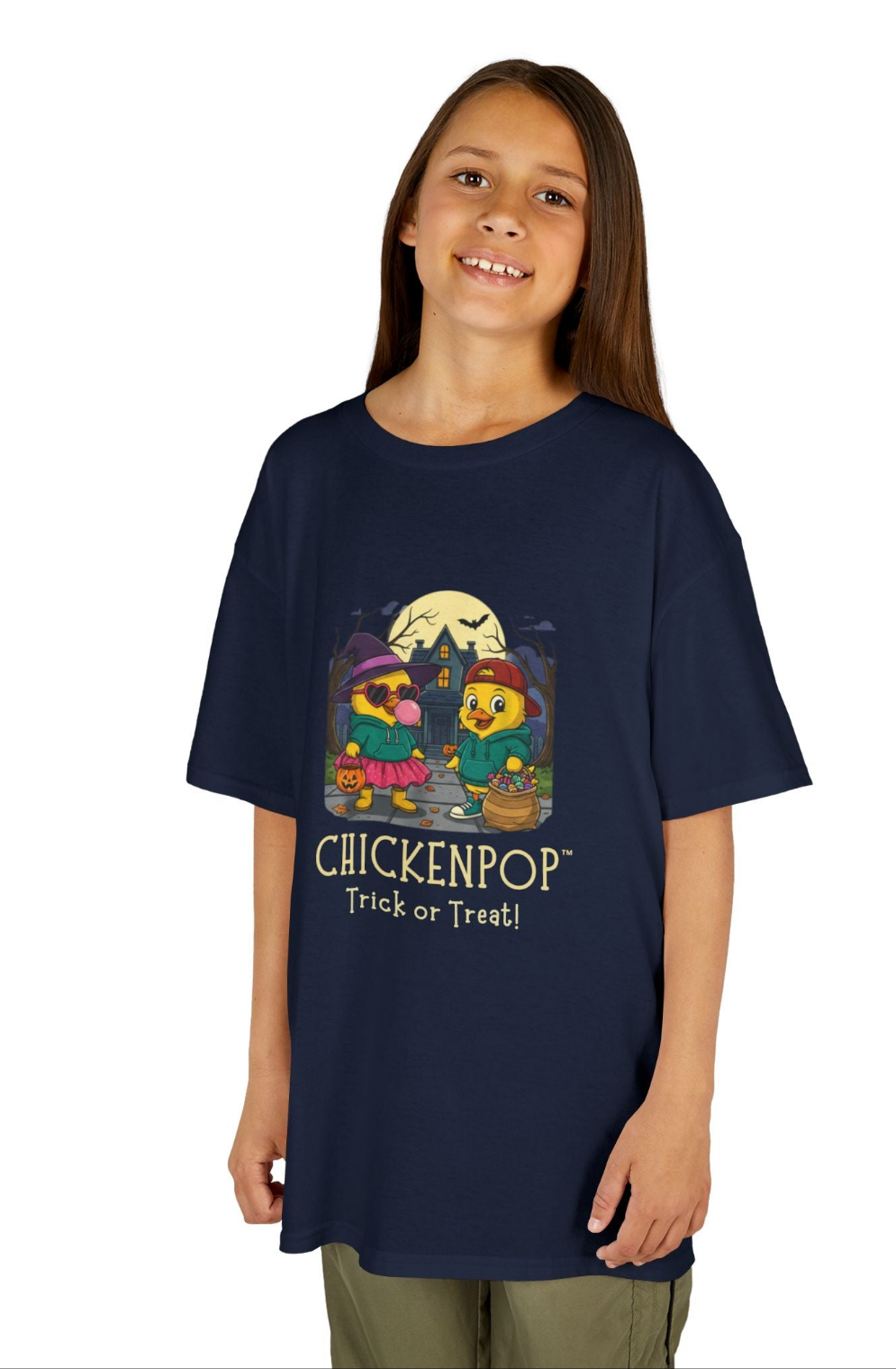 Trick or Treat Kids Halloween Tee | ChickenPop Lil’ Cluckers Sunny & Scramble Halloween Shirt