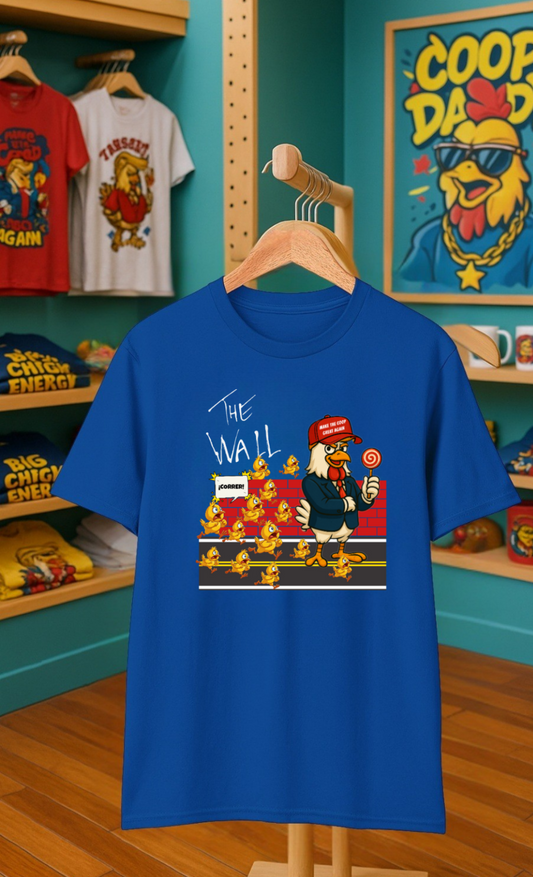 Another Chick Thru The Wall | Funny Political Chicken Graphic Tee – Cock-a-Doodle-Don Collection