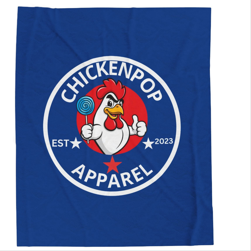 ChickenPop Original Logo Velveteen Plush Blanket Royal Blue