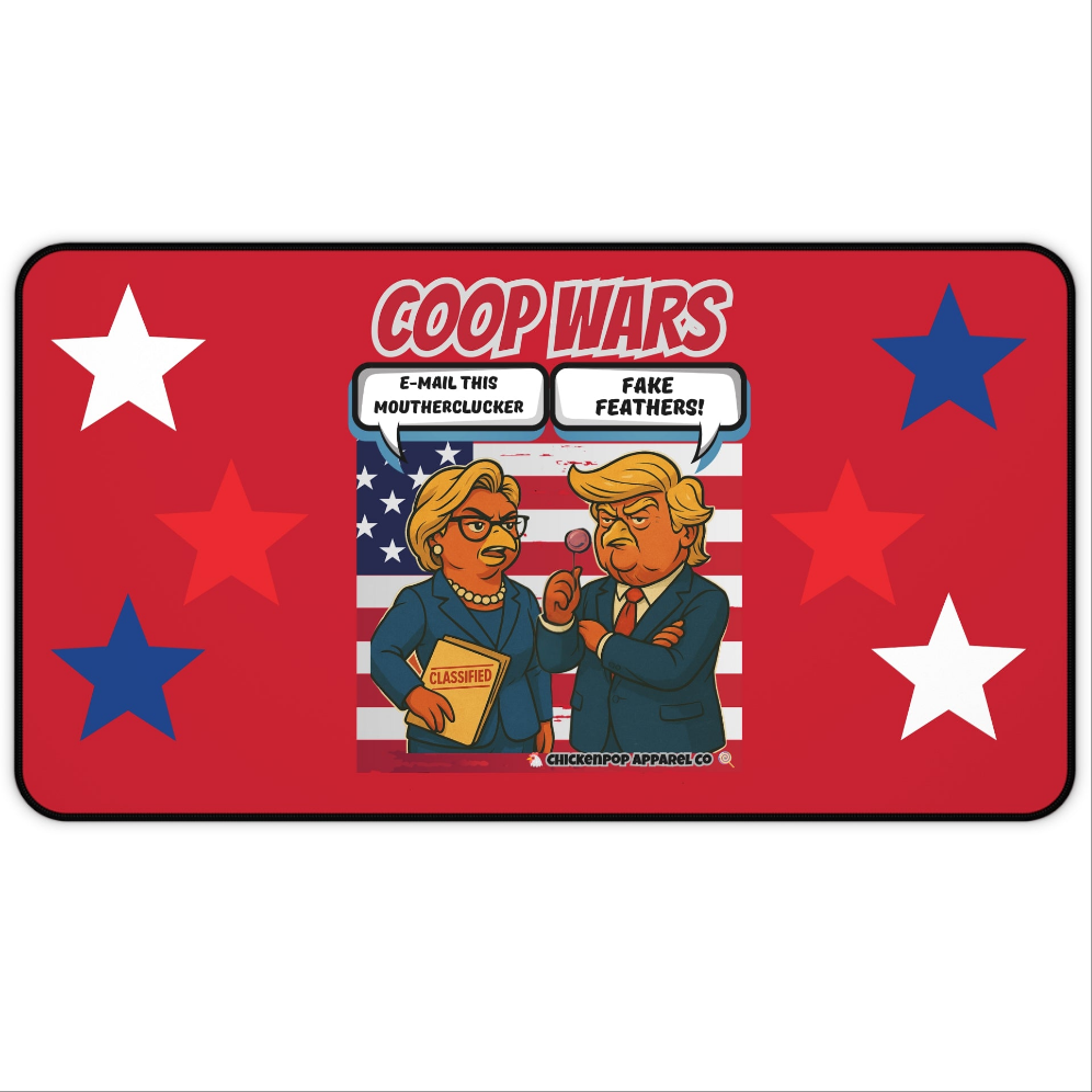 Coop Wars™ Desk Mat – Political Chicken Fight | Hilaregg Cluckton vs. Cock-a-Doodle-Don Office Accessory