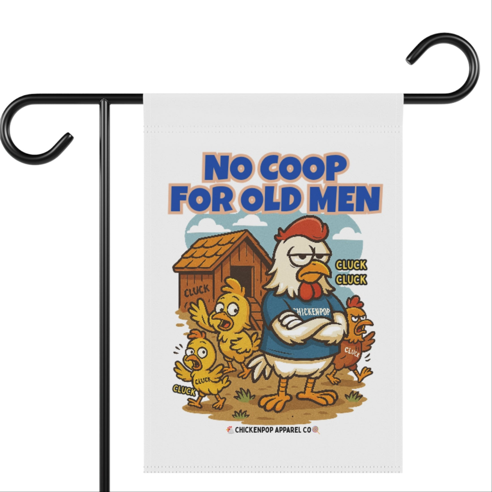 No Coop For Old Men Garden Flag – Funny Chicken Yard Banner | Farmhouse Humor Outdoor Decor