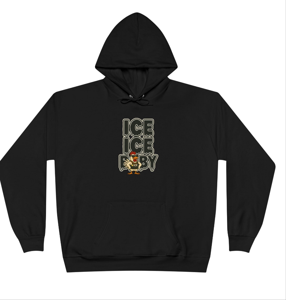 ICE ICE BABY Funny Chicken Hoodie – Retro Hip-Hop Pullover for Music Fans, Students & Cold-Weather Comedians