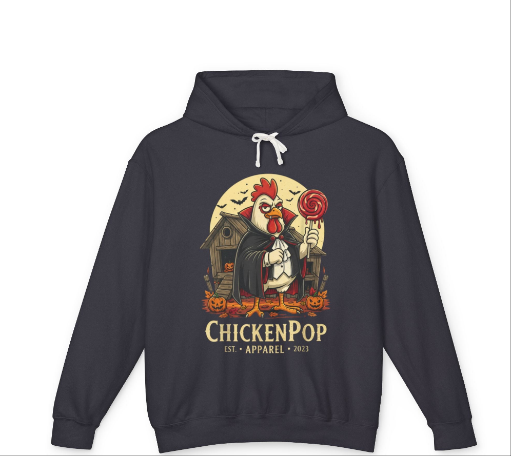 ChickenPop Vampire Rooster Halloween Hoodie Unisex w/o pouch. Perfect For Fall