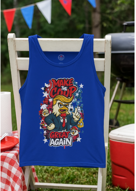 Make the Coop Great Again Ribbed Tank – Cock-a-Doodle-Don Presidential Poultry 🐔🍹