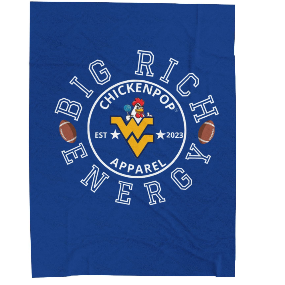 ChickenPop Apparel Big Rich Energy Original Logo Velveteen Plush Blanket Royal Blue