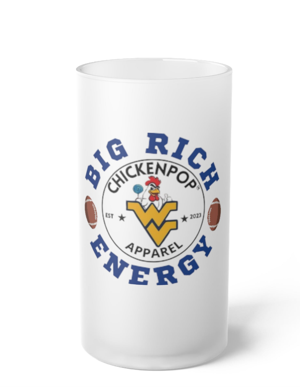 Frosted Glass Beer Mug - BIG RICH ENERGY Design for Tailgating & Celebrations