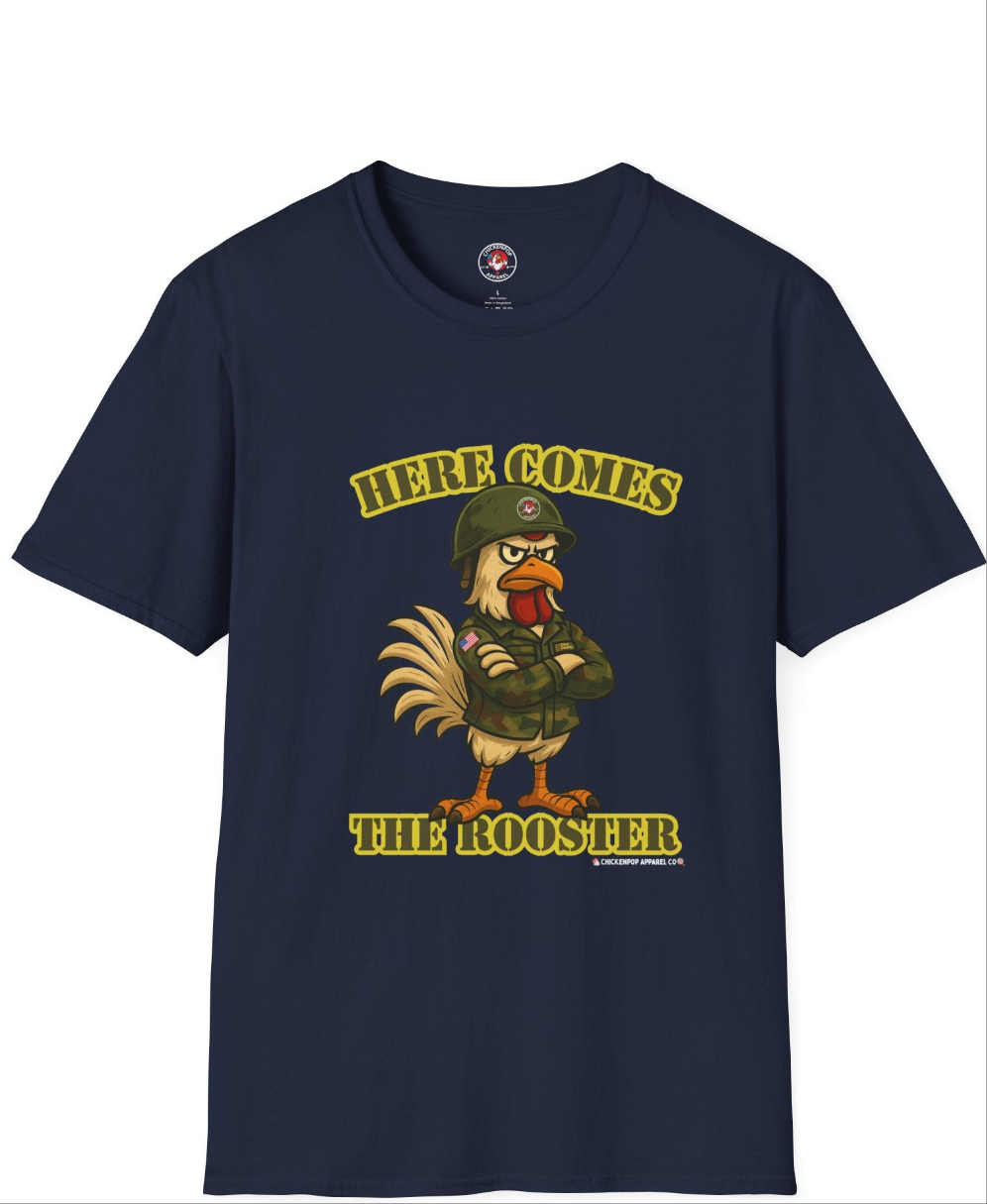 Here Comes the Rooster Music Graphic Tee with Front & Back Print Unisex Rock T-Shirt