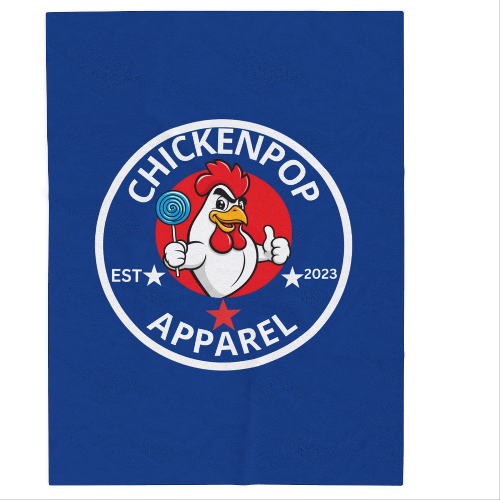 ChickenPop Original Logo Velveteen Plush Blanket Royal Blue