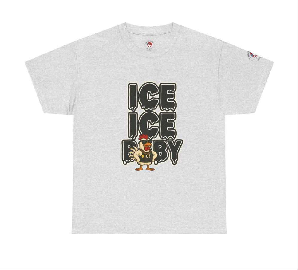 ICE ICE BABY Funny Chicken T-Shirt – Coop Daddy Parody Tee for Music & Poultry Fans