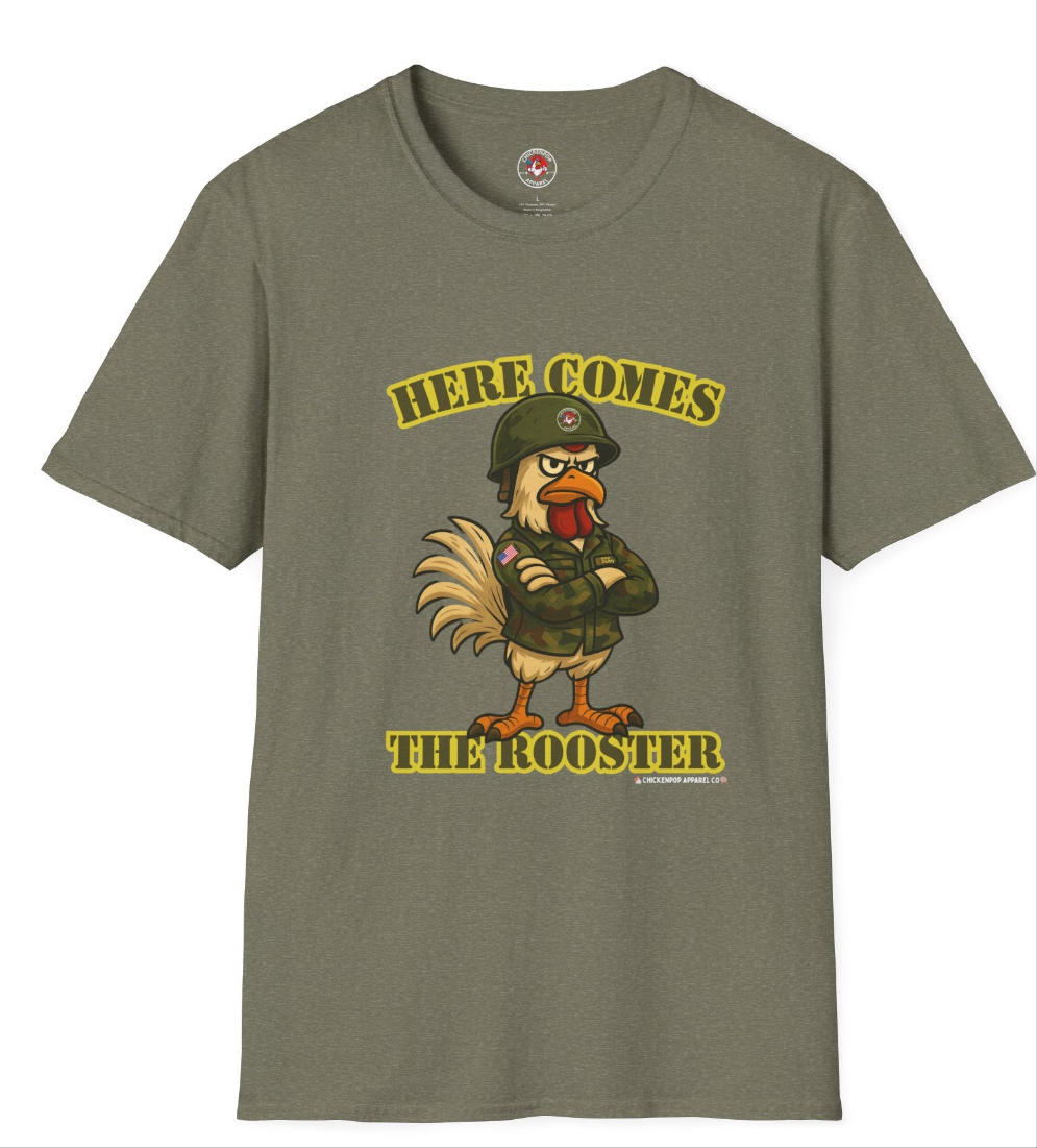 Here Comes the Rooster Music Graphic Tee with Front & Back Print Unisex Rock T-Shirt