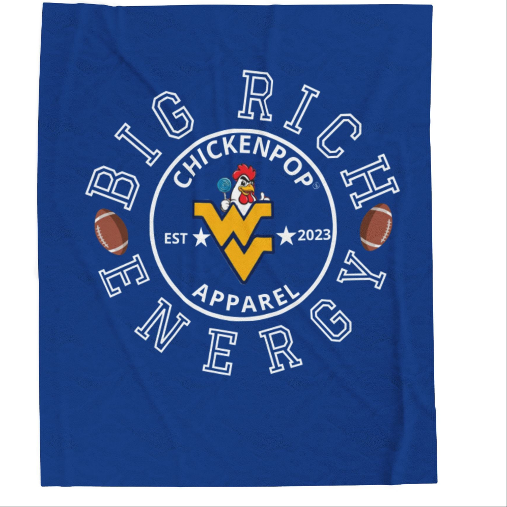 ChickenPop Apparel Big Rich Energy Original Logo Velveteen Plush Blanket Royal Blue