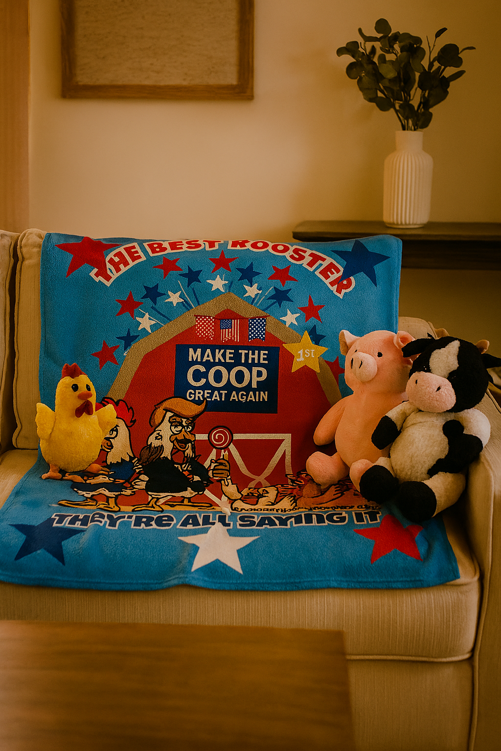The Best Rooster Blanket – Make the Coop Great Again | Funny Chicken Throw Blanket for Adults – Cozy, Patriotic & Hilarious Gift