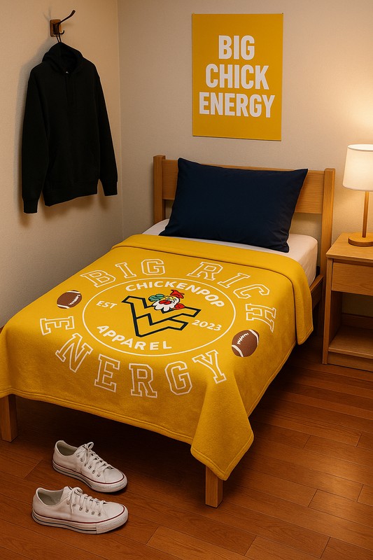 ChickenPop Apparel Big Rich Energy Original Logo Velveteen Plush Blanket Gold