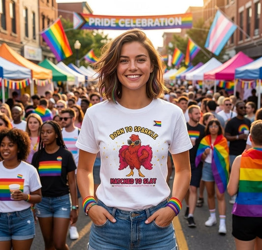 Pride LGBTQ Born to Sparkle Rooster T-Shirt — Hatched to Slay Graphic Tee - Chickenpop Apparel Company