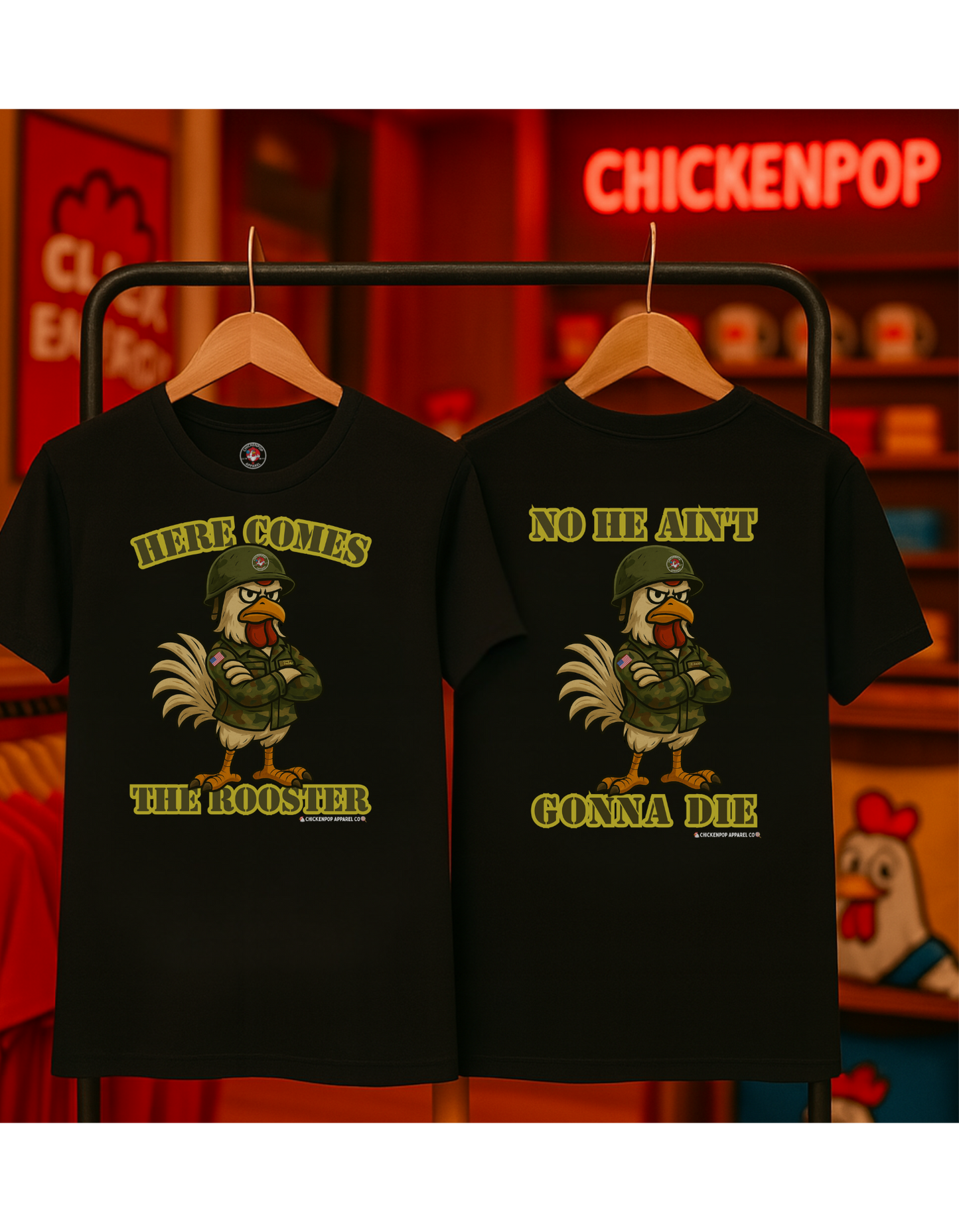 Here Comes the Rooster Music Graphic Tee with Front & Back Print Unisex Rock T-Shirt