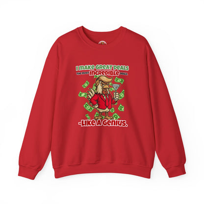 Like A Genius Crewneck Sweatshirt – Funny Political Graphic Pullover | Unisex Heavy Blend with ChickenPop Logo | Ethically Made & Cozy Cold-Weather Humor