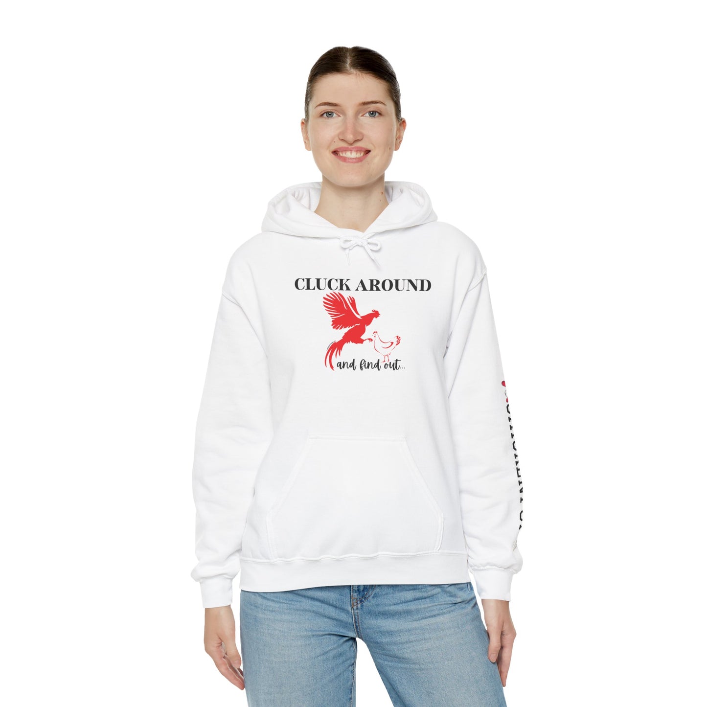 Cluck Around and Find Out Hoodie – Naughty Funny Chicken Hoodie with ChickenPop Logo Sleeve | Bold Unisex Graphic Sweatshirt