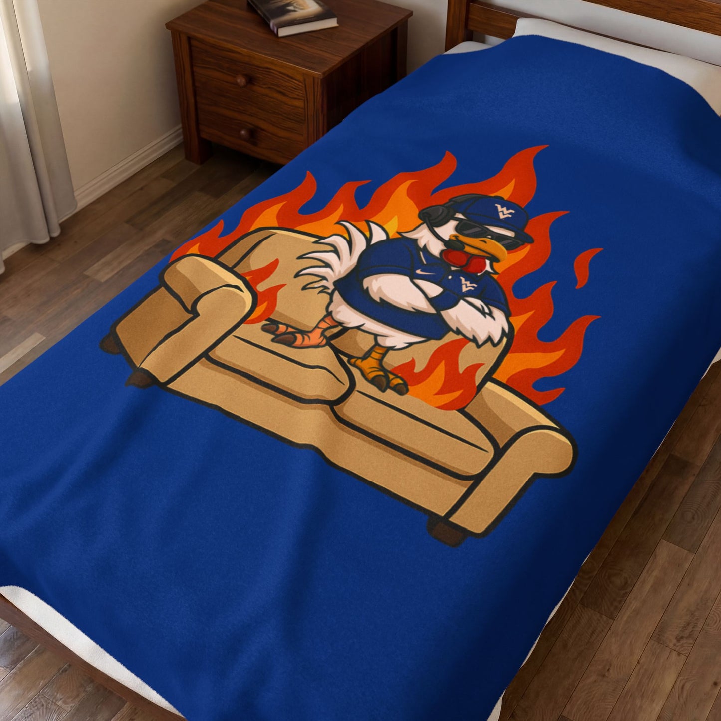 Big Rich Energy™ “Burning Down the Couch” Velveteen Plush Blanket – Funny Chicken Meme Throw Blanket, Cozy Gift for WV Fans & Couch Potato Legends