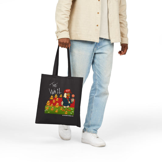 Another Chick Thru The Wall Canvas Tote Bag – Funny Political Chicken Graphic | Heavy-Duty Cotton in Natural or Black | Reusable Eco Satire Shopper