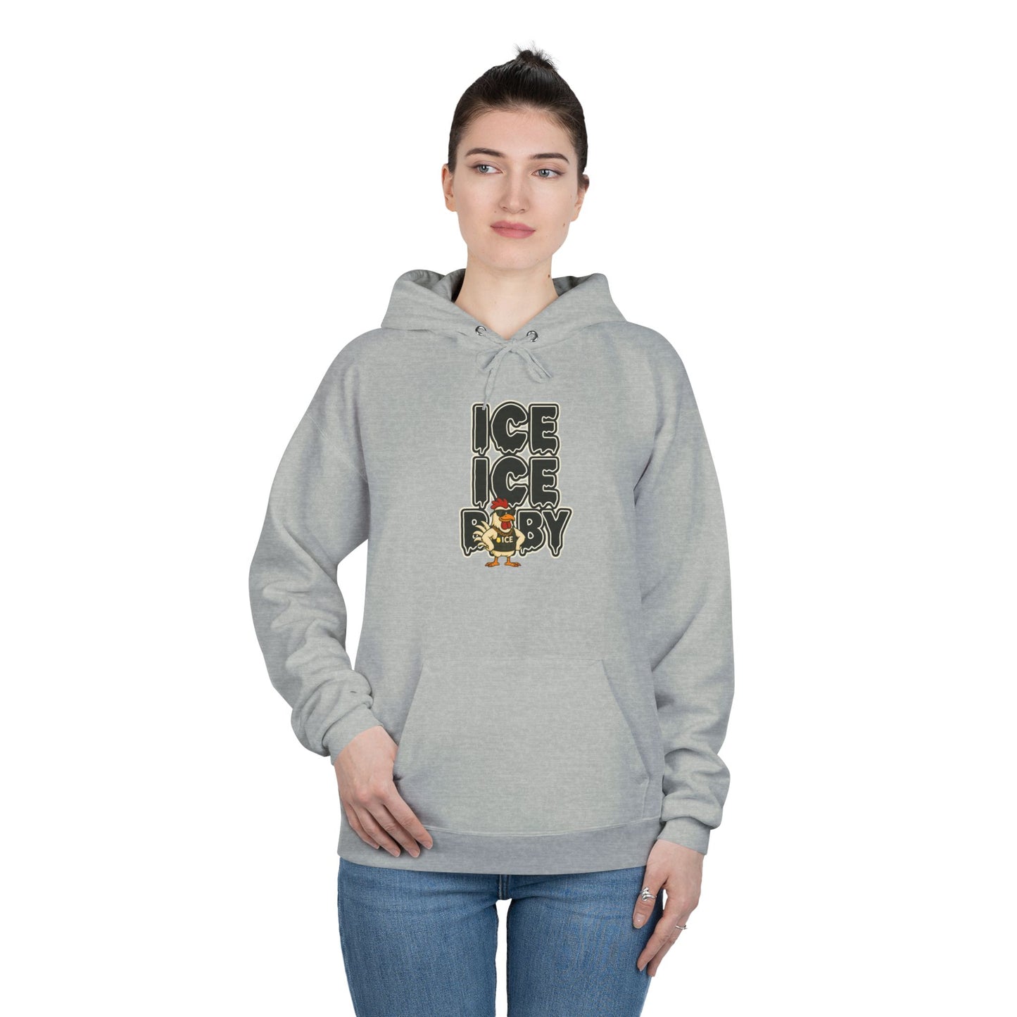 ICE ICE BABY Funny Chicken Hoodie – Retro Hip-Hop Pullover for Music Fans, Students & Cold-Weather Comedians