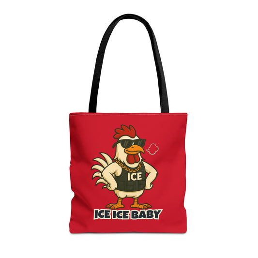 Ice Ice Baby Chicken Tote Bag – Funny Coop Daddy Design, Bold Red Reusable Shopping Bag