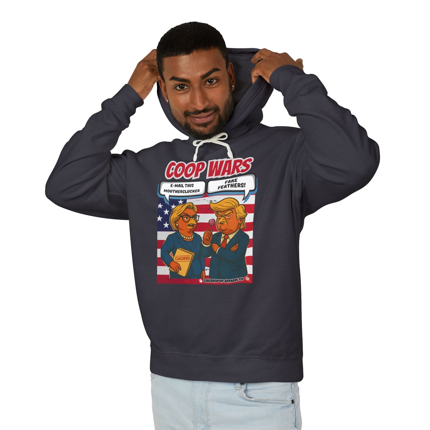Coop Wars Hoodie – Funny Political Graphic Pullover | Unisex Relaxed Fit | Ethically Made & OEKO-TEX Certified Streetwear