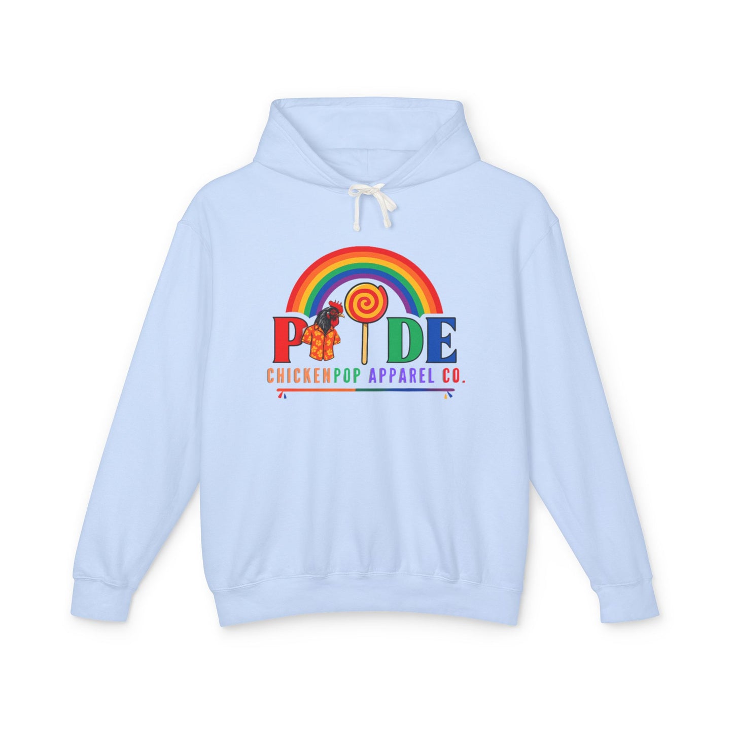 ChickenPop Apparel Co. Pride Rainbow Hoodie – Unisex LGBTQ Graphic Hoodie with Chicken & Lollipop Logo |