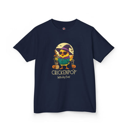 Sunny the Witchy Chick Kid’s Halloween Tee | ChickenPop Lil’ Cluckers Wicktastic Fun Shirt