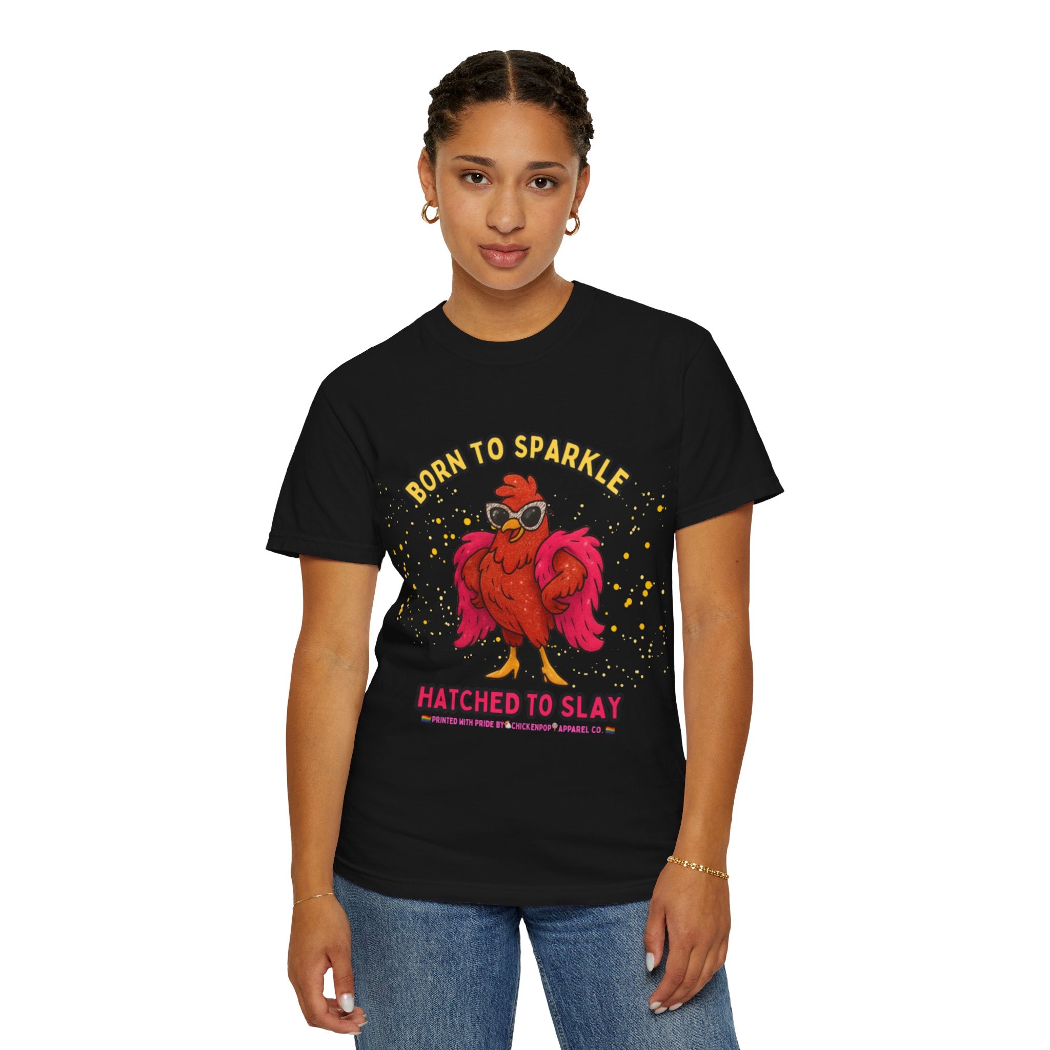 Pride LGBTQ Born to Sparkle Rooster T-Shirt — Hatched to Slay Graphic Tee