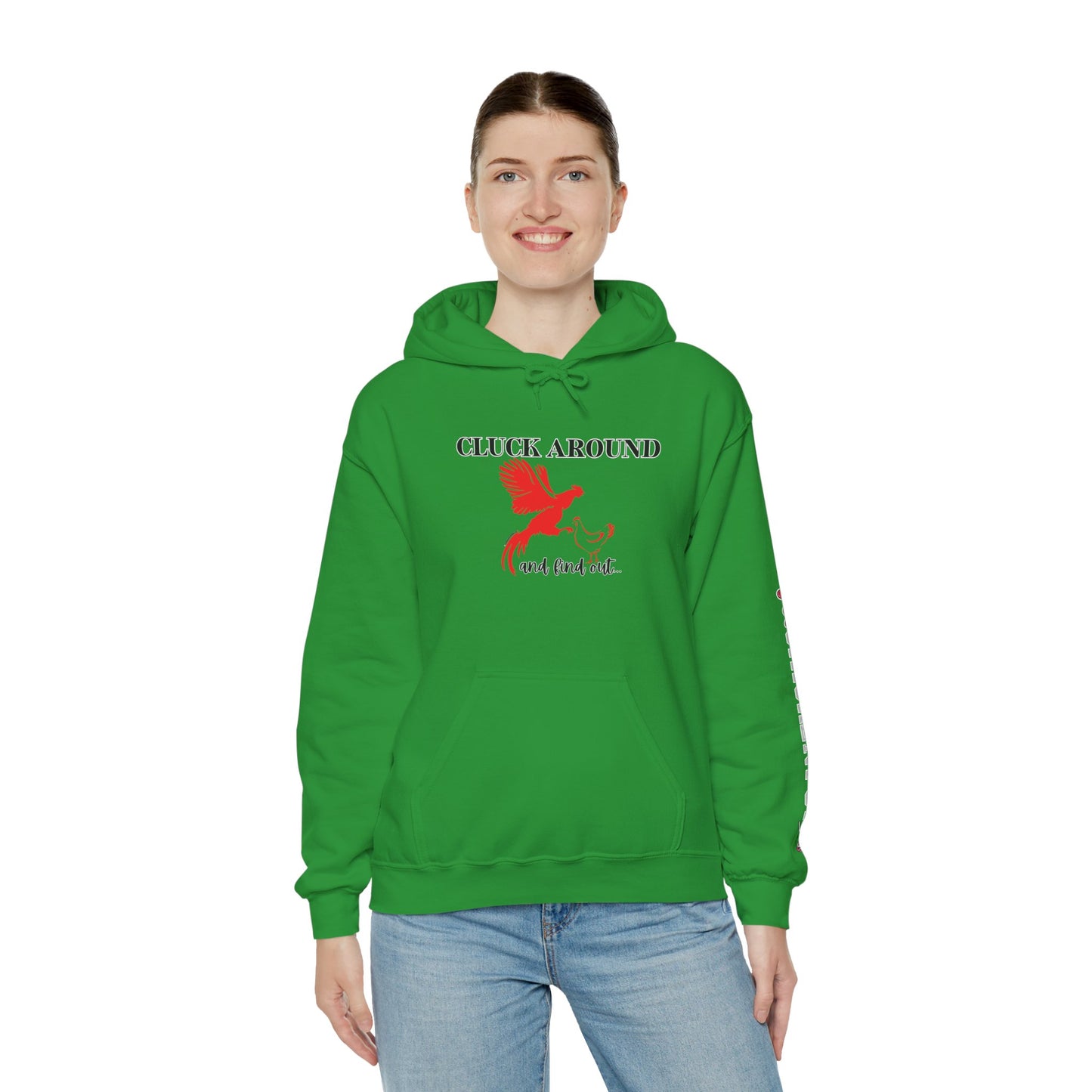 Cluck Around and Find Out Hoodie – Naughty Funny Chicken Hoodie with ChickenPop Logo Sleeve | Bold Unisex Graphic Sweatshirt
